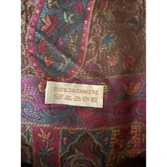 shaw/scarf 100% CASHMERE Polka Multicolor Fringed‎ 68 X 28 Stunning C1 - Picture 2 of 4